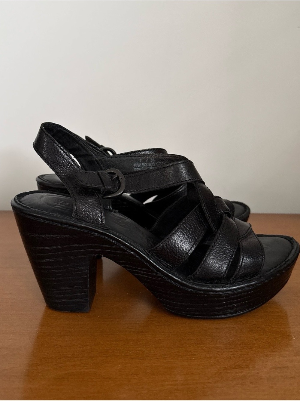Born Black Leather Platform Sandal Heels